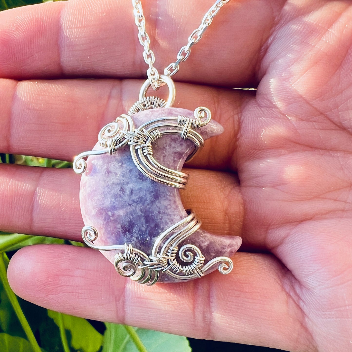 Handgjort Lepidolit Hänge Äkta Silver