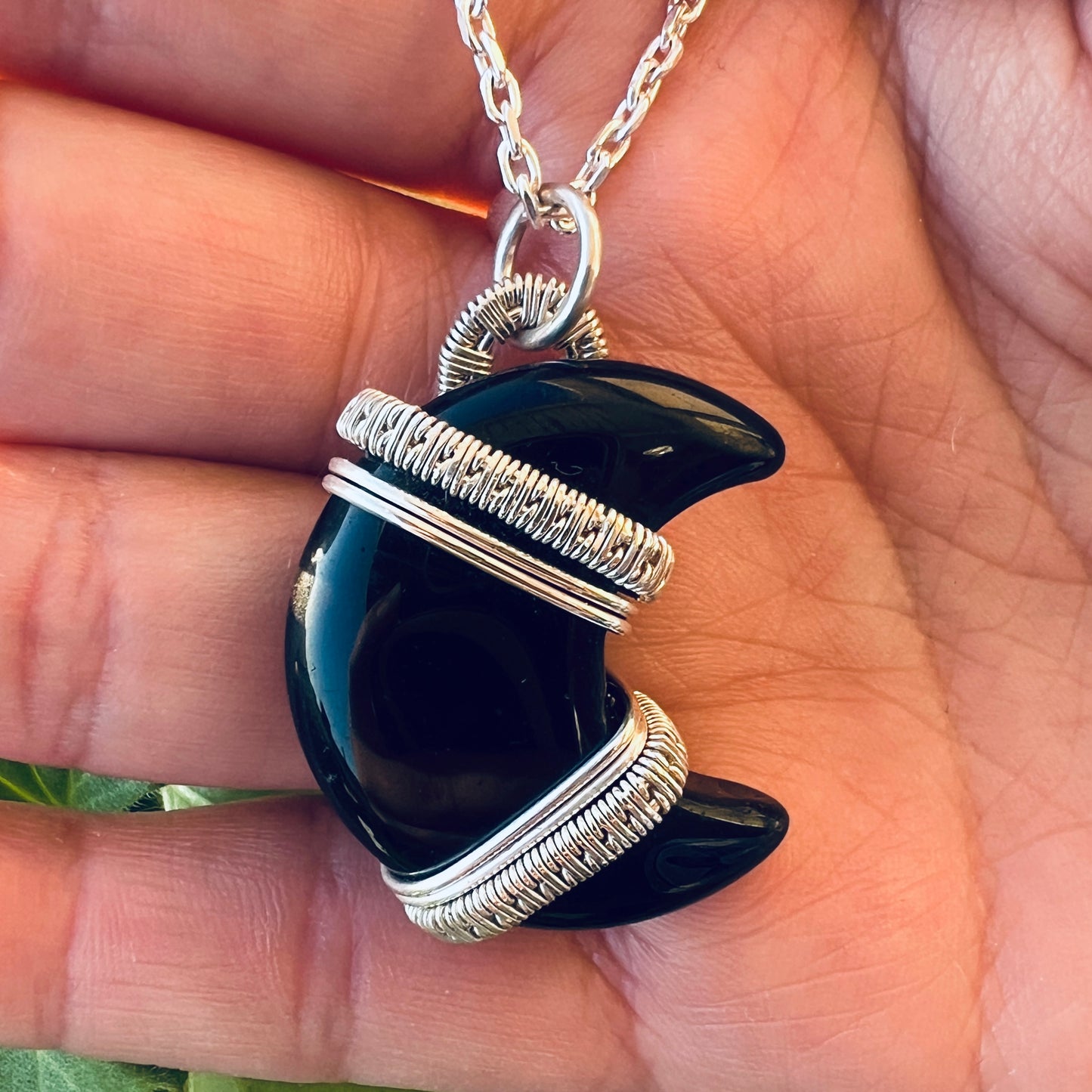 Handgjort Svart Obsidian Hänge Äkta Silver