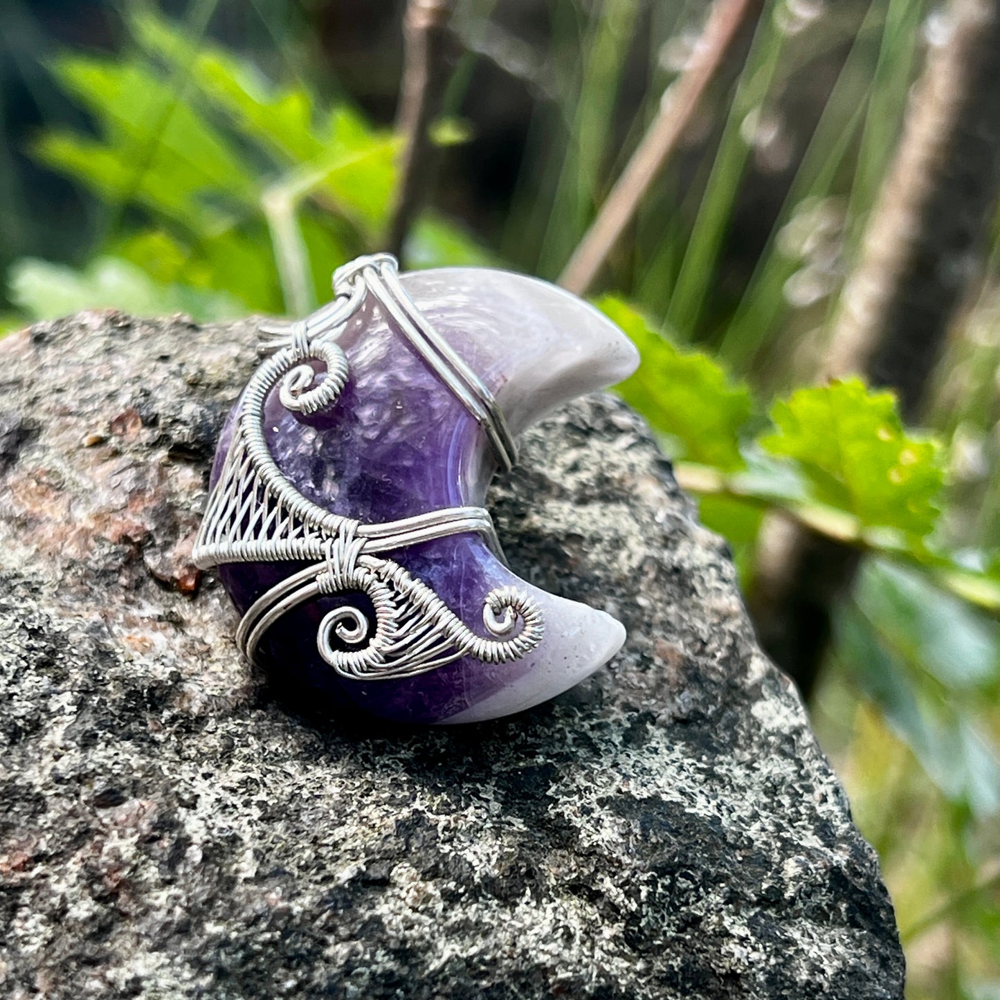 Amethyst Handmade Pendant - Leather or Cotton Necklace