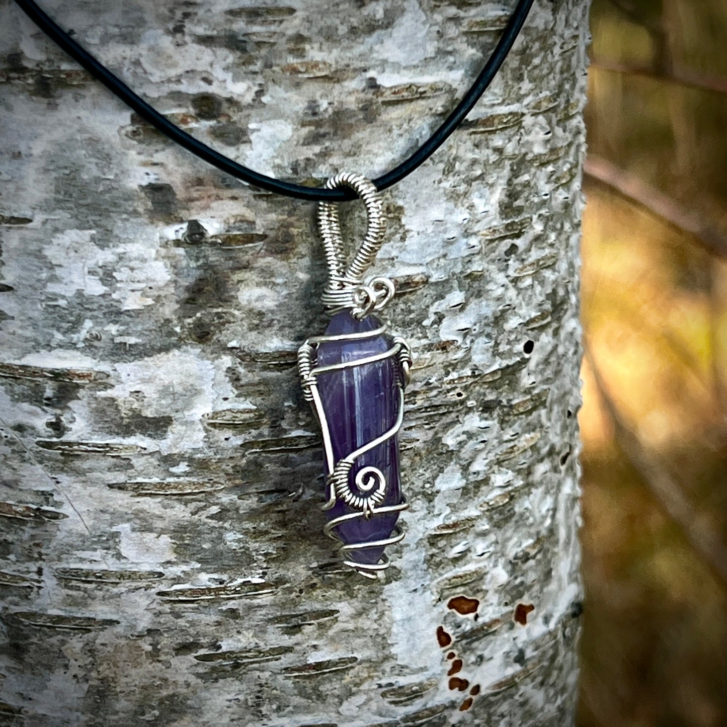 Amethyst, Handmade pendant, lace