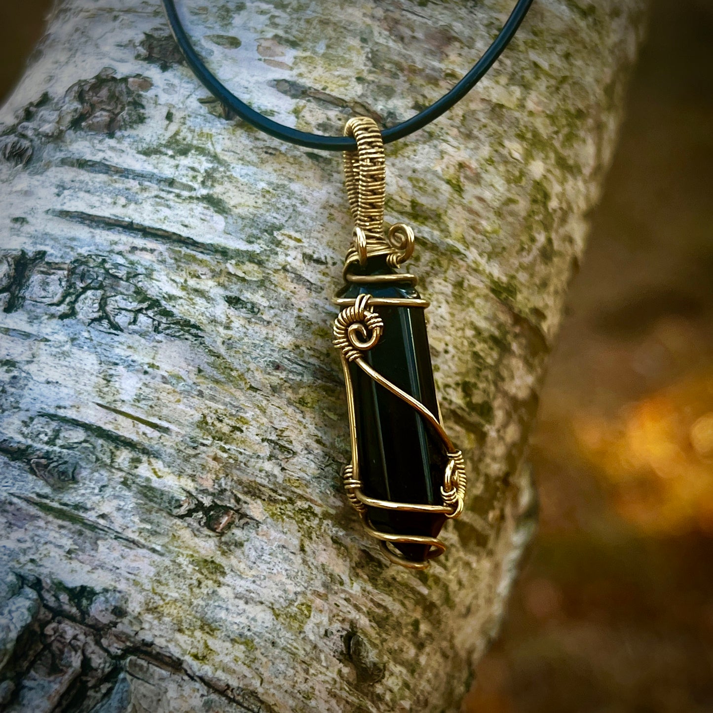 Black obsidian, Handmade pendant, double point