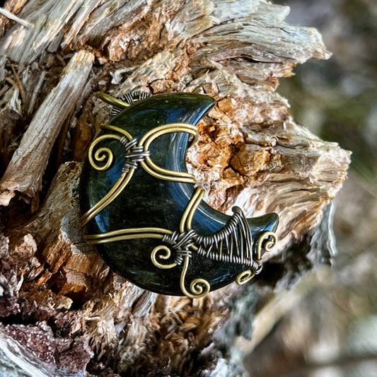 Guld Obsidian Handgjort Hänge - Halsband av Läder eller Bomull