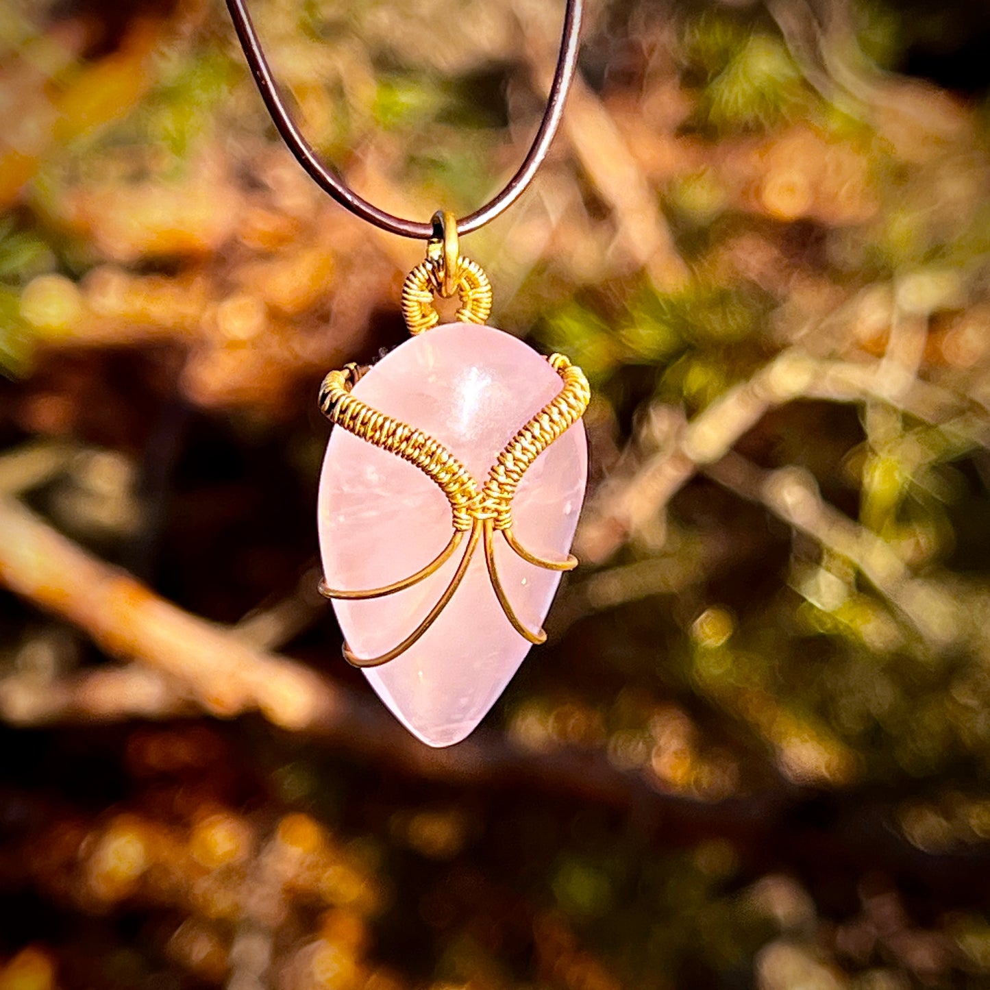 Rose Quartz Handmade Pendant - Leather or Cotton Necklace