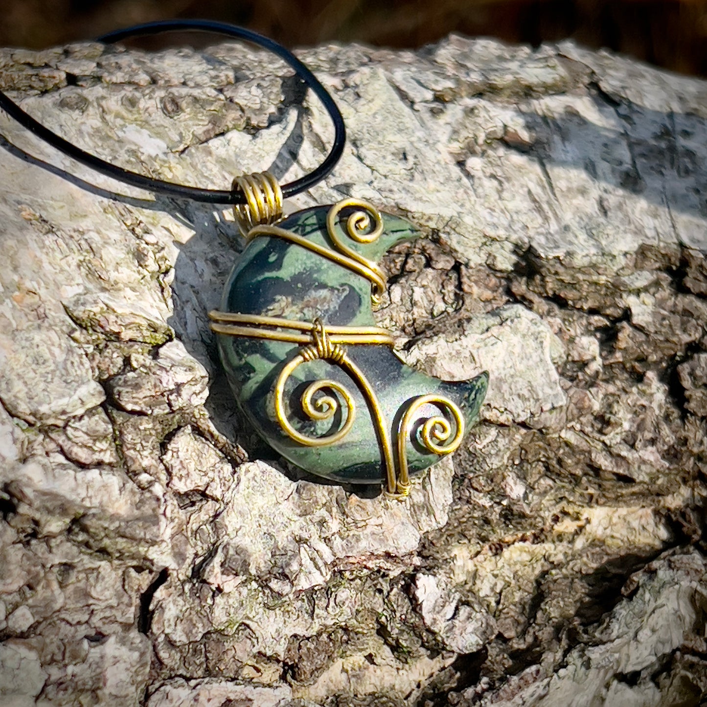 Kambaba Jasper Handmade Pendant - Leather or Cotton Necklace