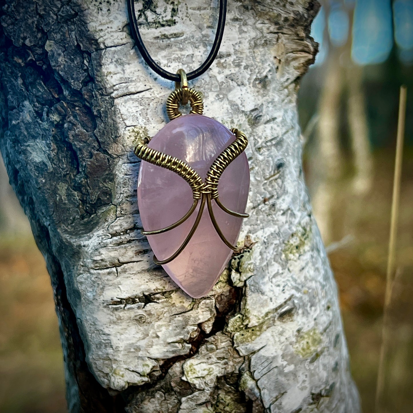 Rose Quartz Handmade Pendant - Leather or Cotton Necklace