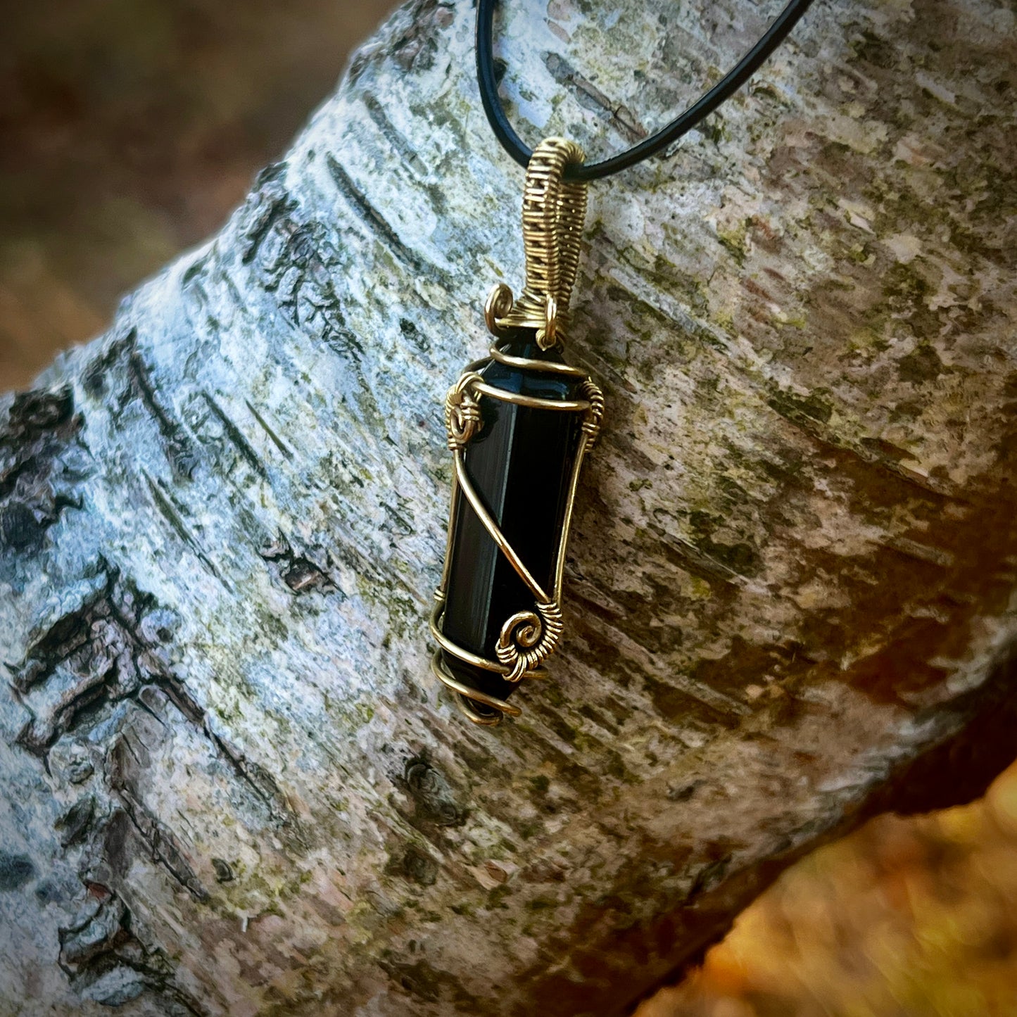 Black obsidian, Handmade pendant, double point