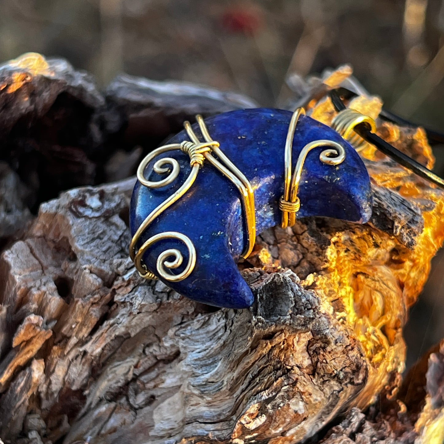 Lapis Lazuli Handgjort Hänge - Halsband av Läder eller Bomull