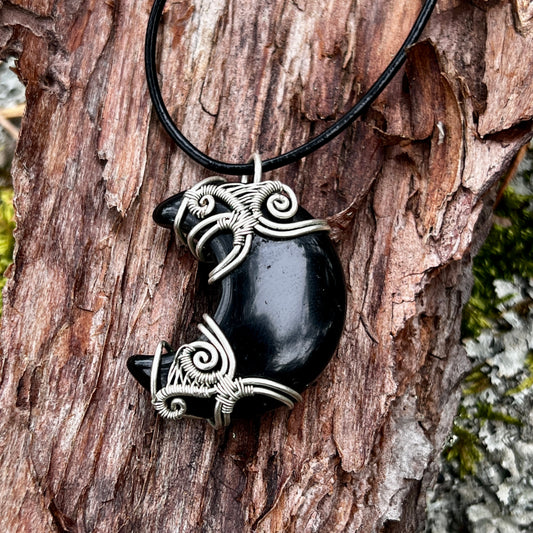 Black Obsidian, Handmade Pendant, Moon